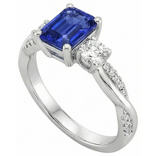 Solitaire With Accents 3 Stone Ring Blue Sapphire 4.25 Carats