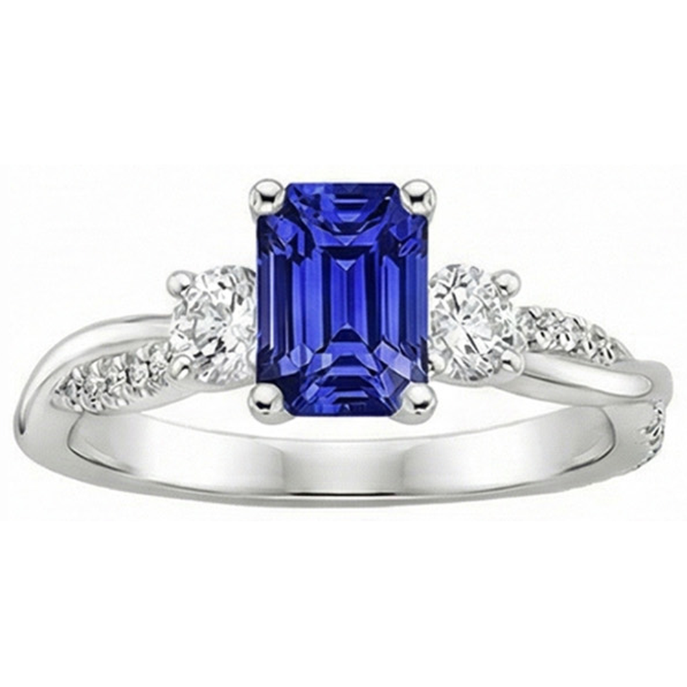 Solitaire With Accents 3 Stone Ring Blue Sapphire 4.25 Carats