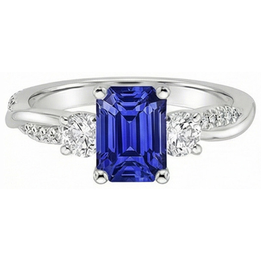 Solitaire With Accents 3 Stone Ring Blue Sapphire 4.25 Carats