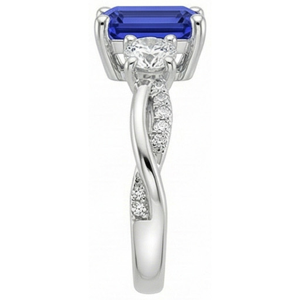 Solitaire With Accents 3 Stone Ring Blue Sapphire 4.25 Carats