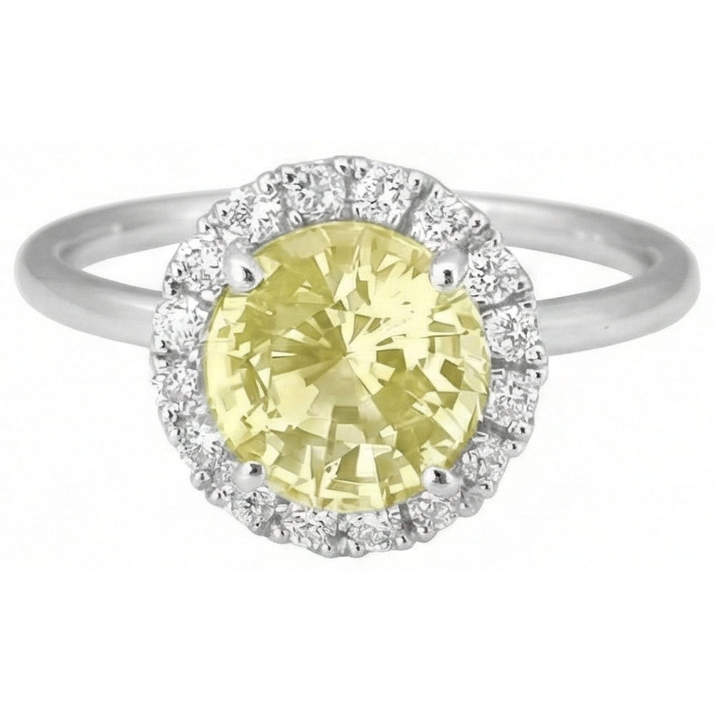 Solitaire With Accents 4 Carats Yellow Sapphire Ring White Gold 14K