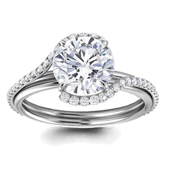 Solitaire With Accents 5 Carats Round Cut Real Diamonds Ring White Gold 14K