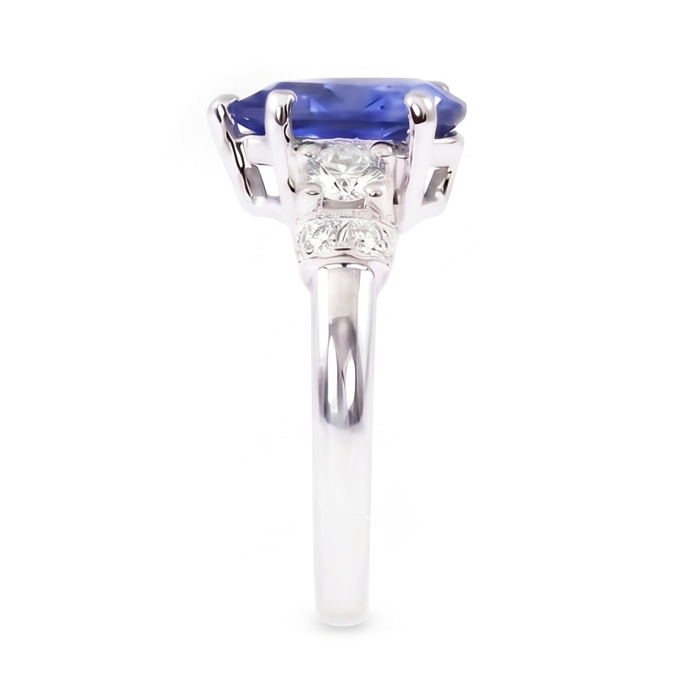 Solitaire With Accents Blue Sapphire Ring Milgrain Shank 1.75 Carats