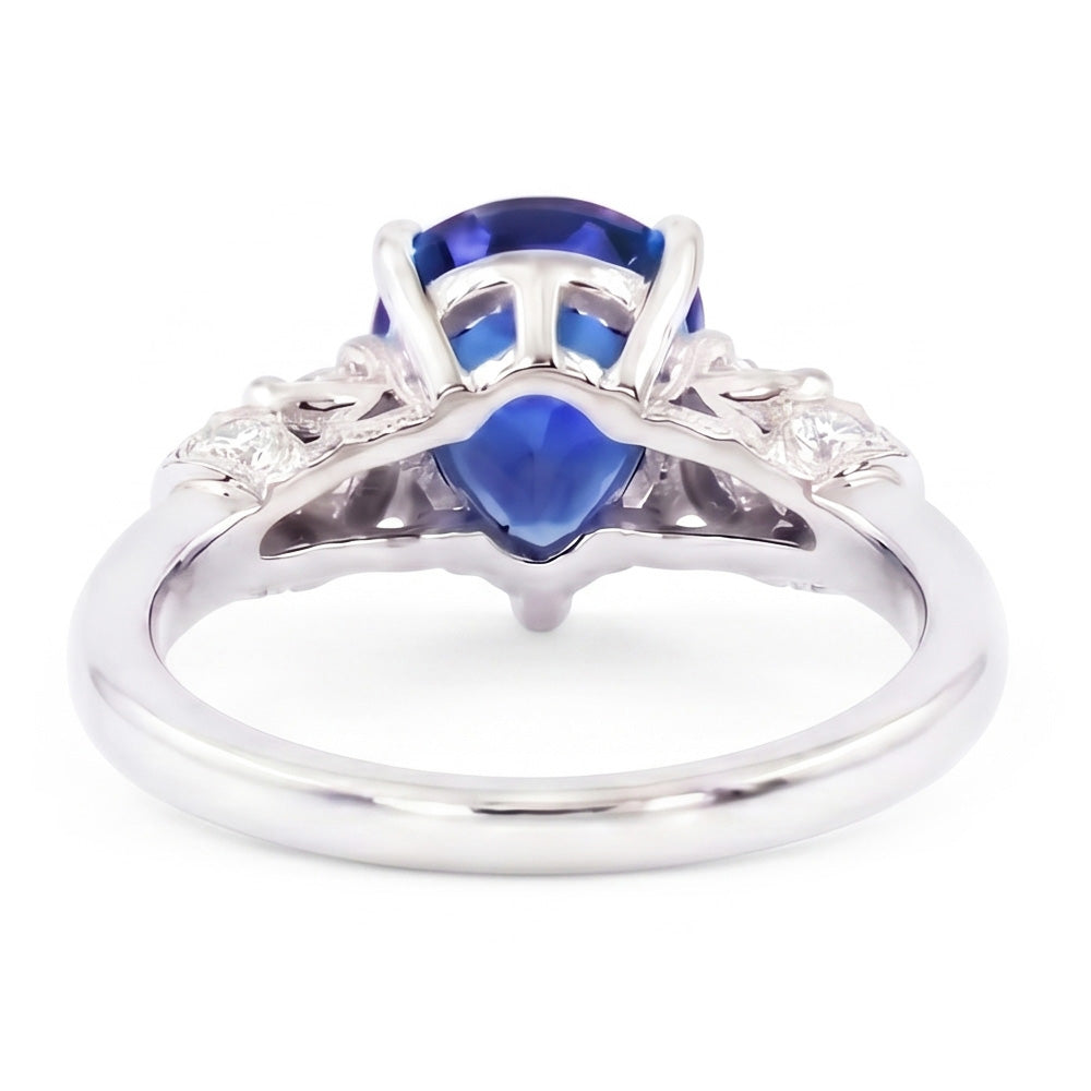 Solitaire With Accents Blue Sapphire Ring Milgrain Shank 1.75 Carats