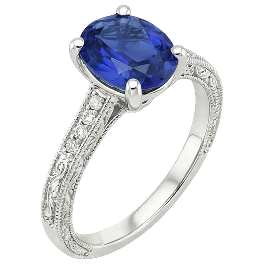 natural round sapphire 3ct ring close up detail