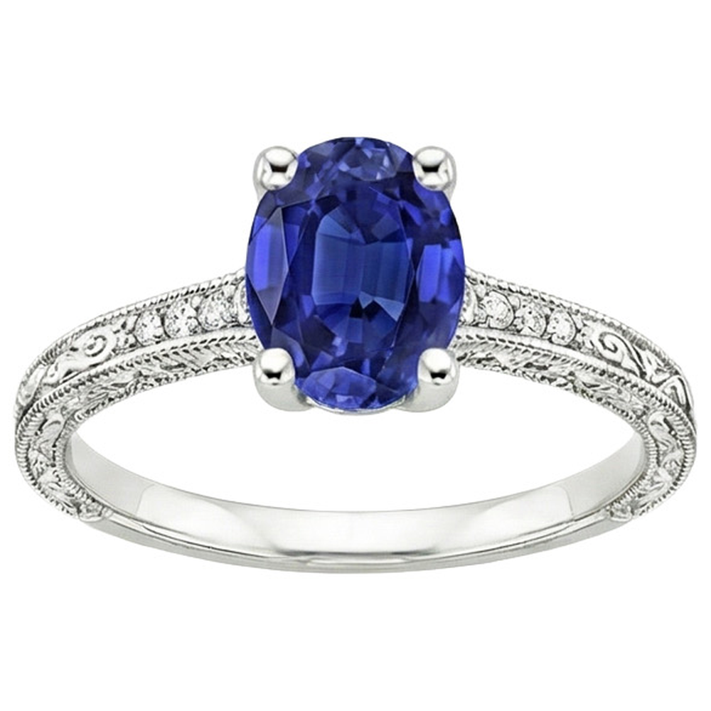 natural round sapphire 3ct ring profile view