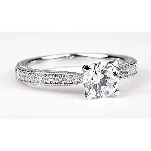 Solitaire With Accents Channel Set Round  Natural Diamond Ring 