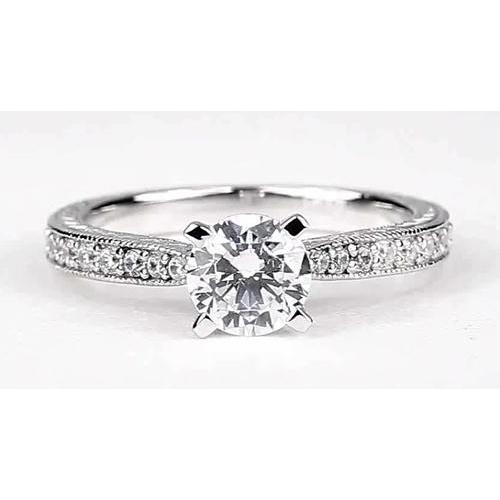Solitaire With Accents Channel Set Round  Natural Diamond Ring 1.50 Carats