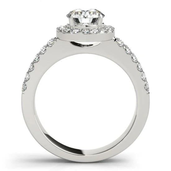 Solitaire With Accents Halo Ring 1.50 Carats Round Real Diamonds White Gold 14K
