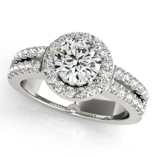 Solitaire With Accents Halo Ring 1.50 Carats Round Real Diamonds White Gold 14K