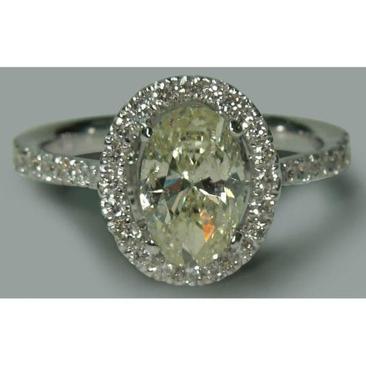 Solitaire With Accents Real 2.03 Ct. Oval Halo Style Engagement Ring WG 14K