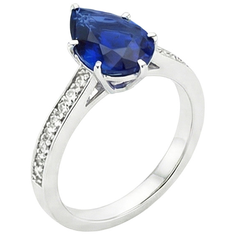 Solitaire With Accents Ring Blue Sapphire 3.50 Carats Channel Setting