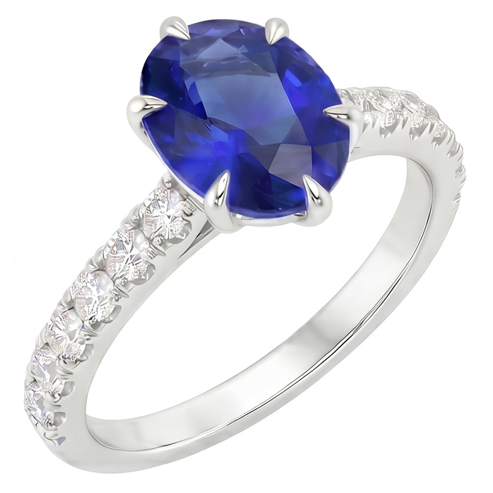 Solitaire With Accents Ring Blue Sapphire & Pave Set Natural Earth Mined DIAMOND ( NOT LAB GROWN ) 4 Carats