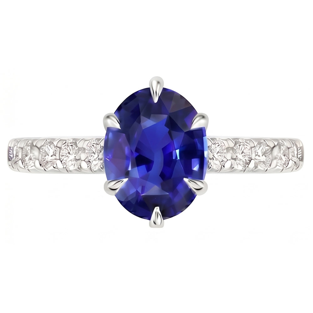 Solitaire With Accents Ring Blue Sapphire & Pave Set Natural Earth Mined DIAMOND ( NOT LAB GROWN ) 4 Carats