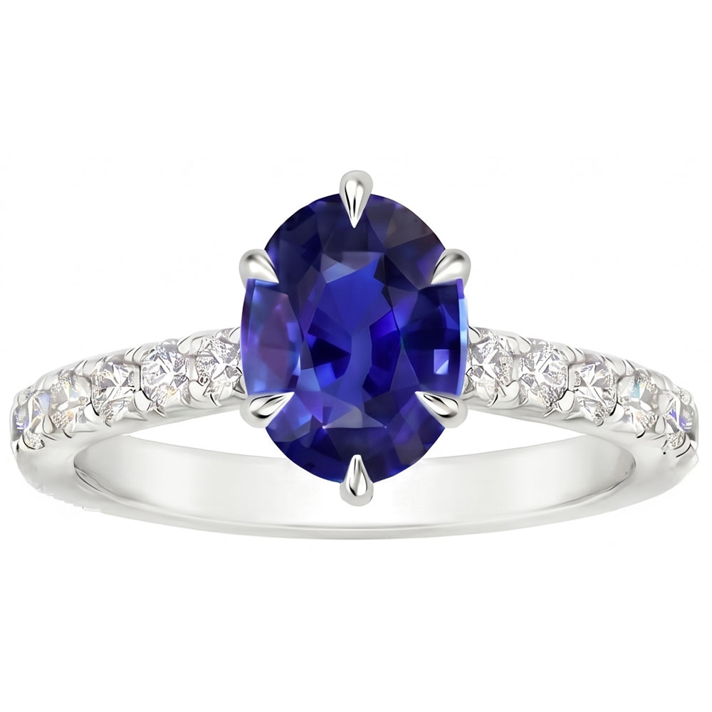 Solitaire With Accents Ring Blue Sapphire & Pave Set Natural Earth Mined DIAMOND ( NOT LAB GROWN ) 4 Carats