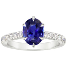 Solitaire With Accents Ring Blue Sapphire & Pave Set Natural Earth Mined DIAMOND ( NOT LAB GROWN ) 4 Carats