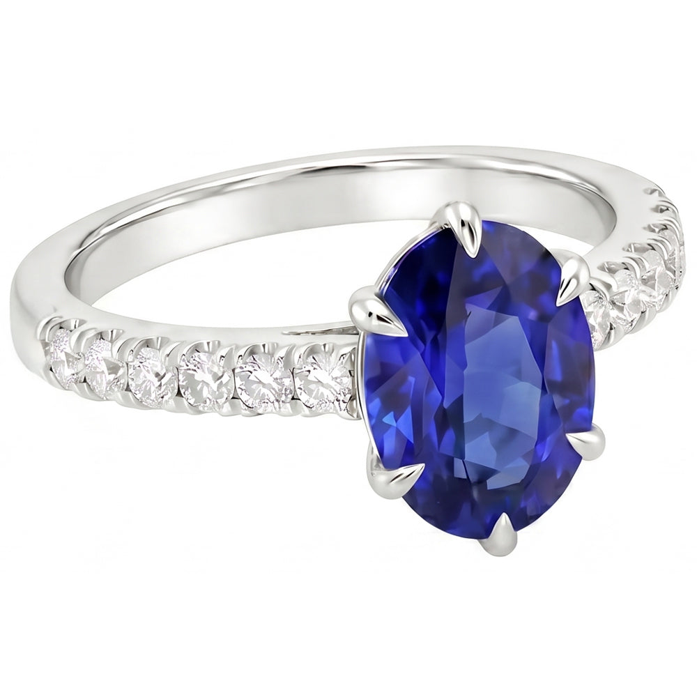 Solitaire With Accents Ring Blue Sapphire & Pave Set Natural Earth Mined DIAMOND ( NOT LAB GROWN ) 4 Carats