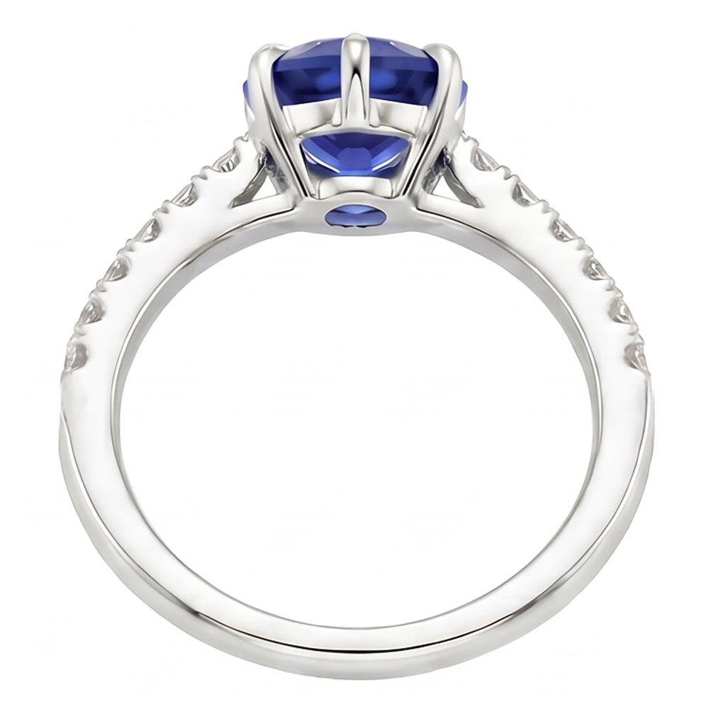 Solitaire With Accents Ring Blue Sapphire & Pave Set Natural Earth Mined DIAMOND ( NOT LAB GROWN ) 4 Carats