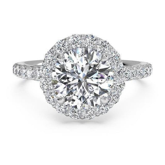 Solitaire With Accents Round Natural Diamond Ring 3.50 Carats White Gold 14K