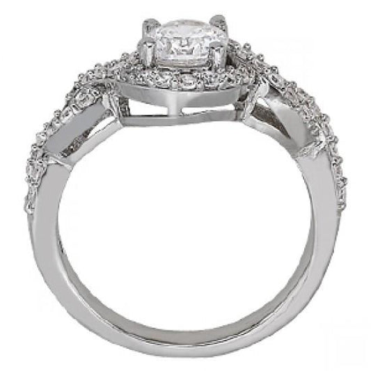 Solitaire With Accents Round Natural Diamonds Ring 1.25 Carats White Gold 14K