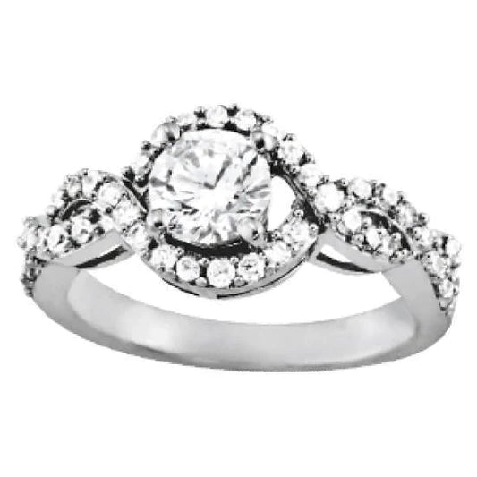 Solitaire With Accents Round Natural Diamonds Ring 1.25 Carats White Gold 14K