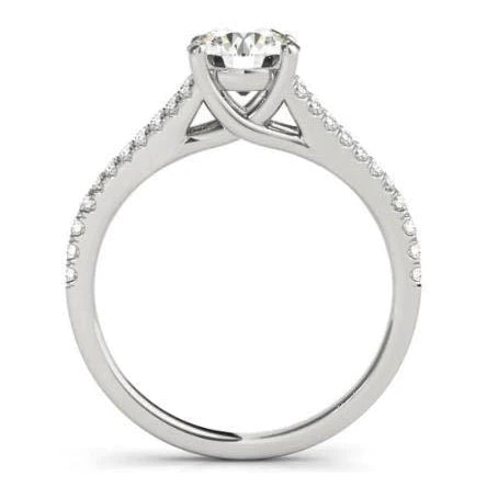 Solitaire With Accents Round Real Diamond 1.50 Carats Ring White Gold 14K