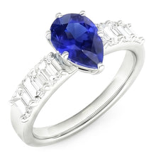 Solitaire With Emerald Natural Earth Mined Diamond Accents Ring Blue Sapphire 2.50 Carats