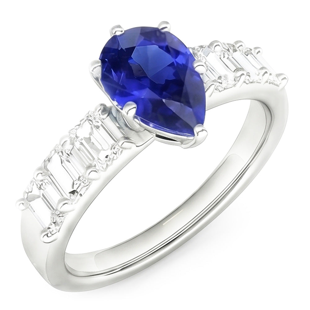Solitaire With Emerald Natural Earth Mined Diamond Accents Ring Blue Sapphire 2.50 Carats