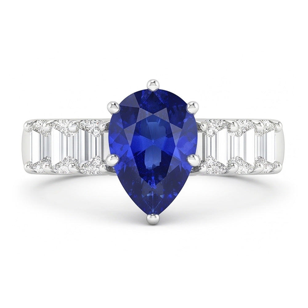 Solitaire With Emerald Natural Earth Mined Diamond Accents Ring Blue Sapphire 2.50 Carats