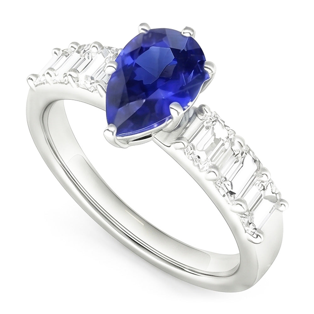 Solitaire With Emerald Natural Earth Mined Diamond Accents Ring Blue Sapphire 2.50 Carats