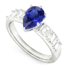 Solitaire With Emerald Natural Earth Mined Diamond Accents Ring Blue Sapphire 2.50 Carats