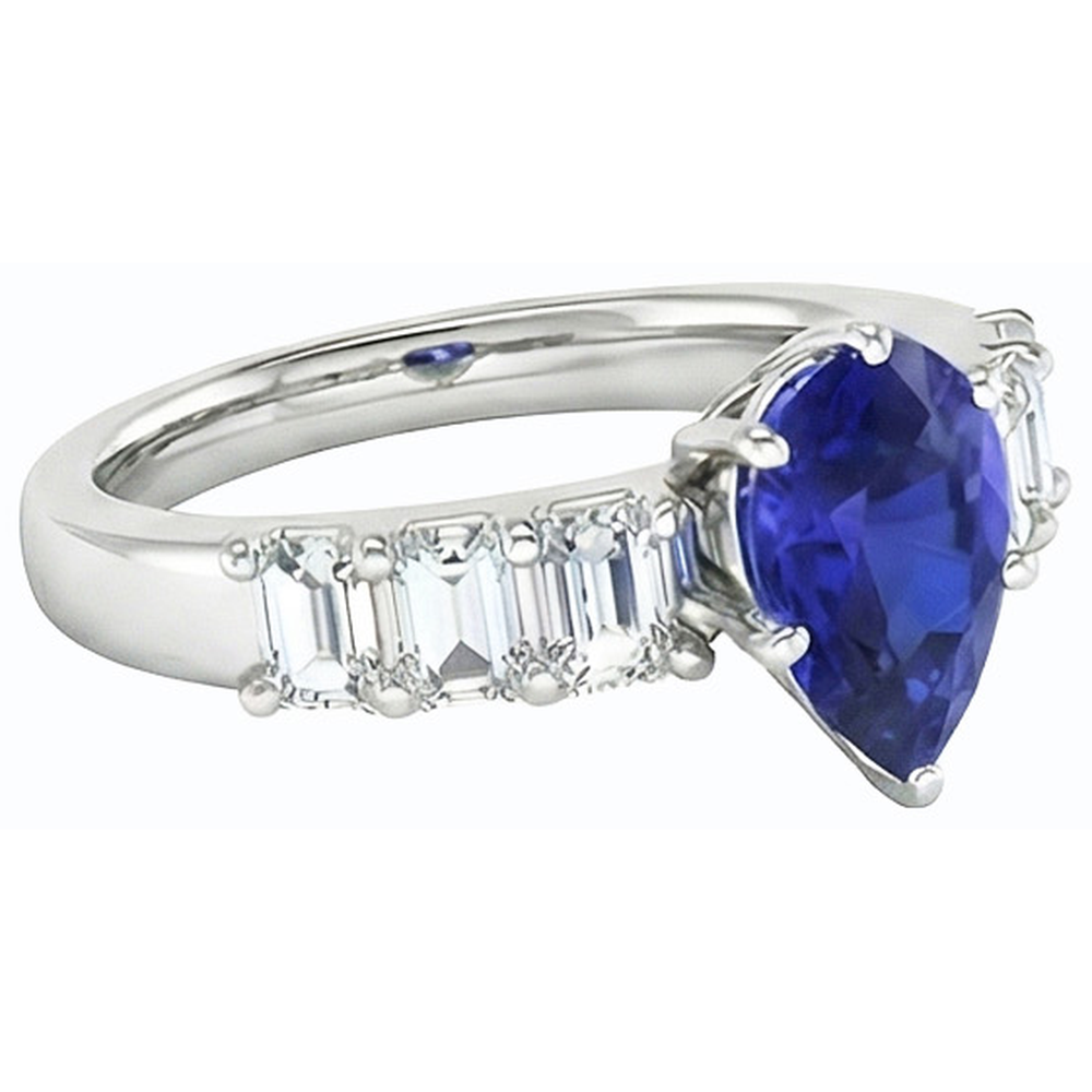 Solitaire With Emerald Natural Earth Mined Diamond Accents Ring Blue Sapphire 2.50 Carats