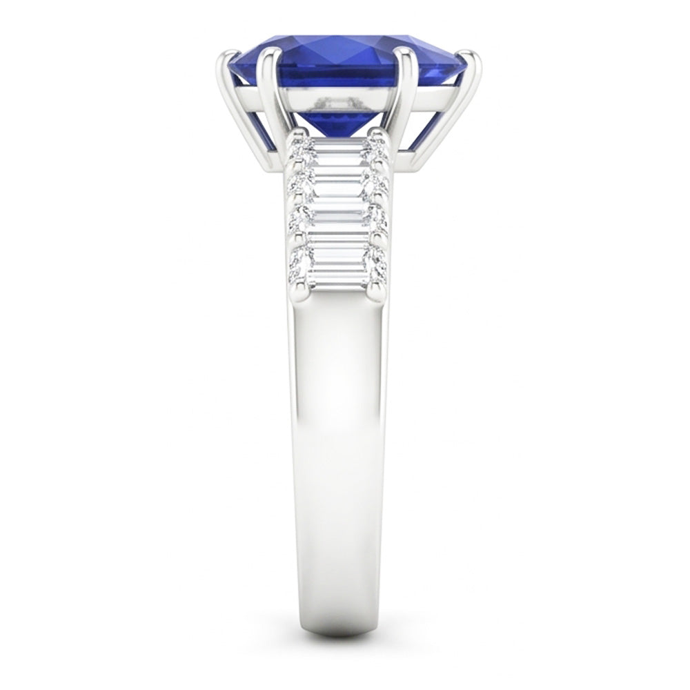 Solitaire With Emerald Natural Earth Mined Diamond Accents Ring Blue Sapphire 2.50 Carats