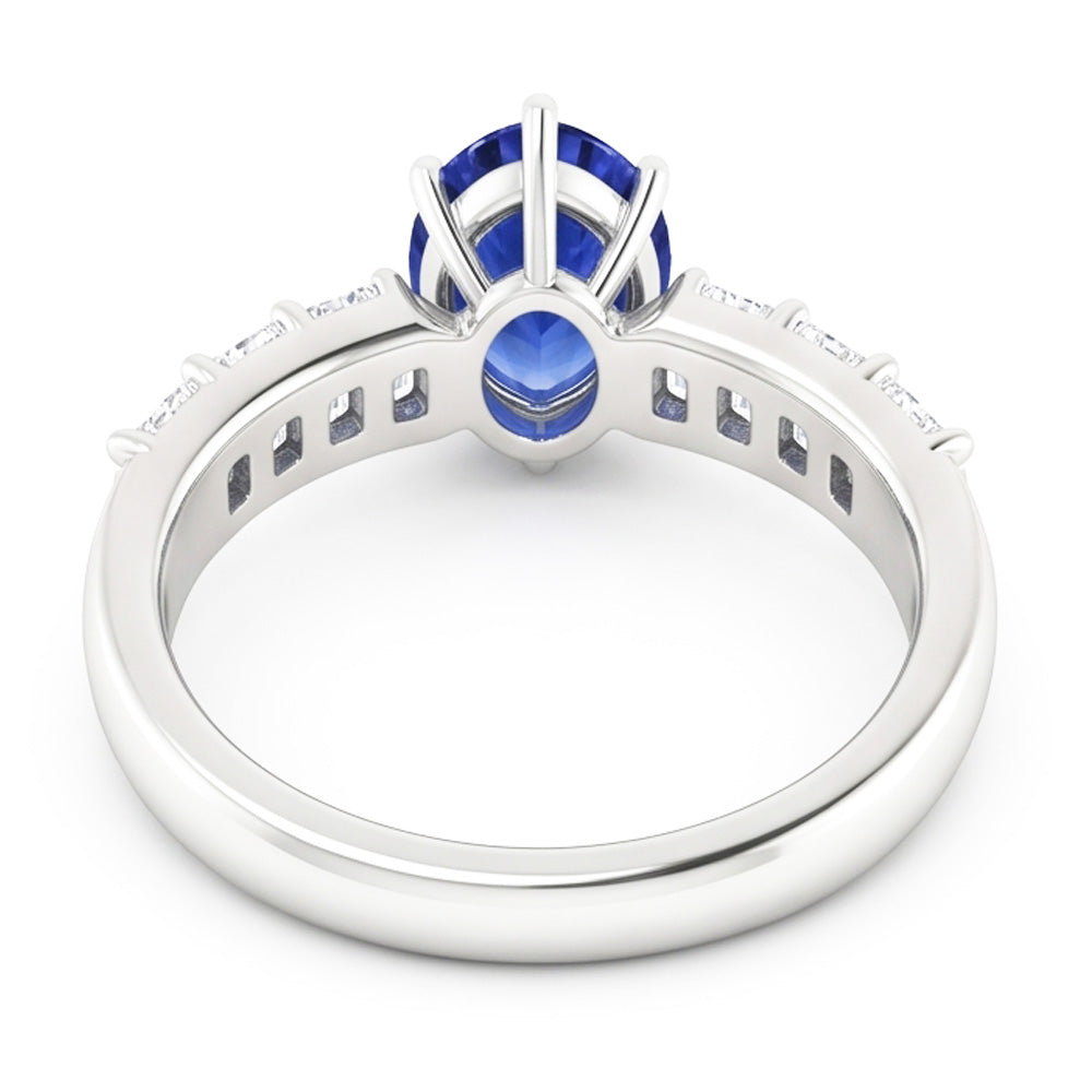 Solitaire With Emerald Natural Earth Mined Diamond Accents Ring Blue Sapphire 2.50 Carats