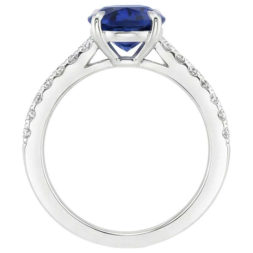 Solitaire With Natural Earth Mined DIAMOND ( NOT LAB GROWN ) Accents Engagement Ring Blue Sapphire 4 Carats