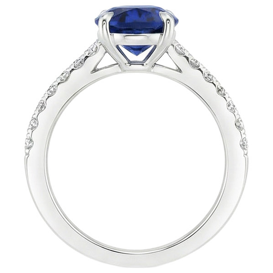 Solitaire With Natural Earth Mined DIAMOND ( NOT LAB GROWN ) Accents Engagement Ring Blue Sapphire 4 Carats