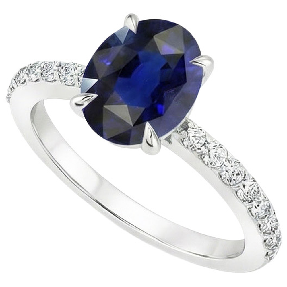Solitaire With Natural Earth Mined DIAMOND ( NOT LAB GROWN ) Accents Engagement Ring Blue Sapphire 4 Carats