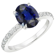 Solitaire With Natural Earth Mined DIAMOND ( NOT LAB GROWN ) Accents Engagement Ring Blue Sapphire 4 Carats