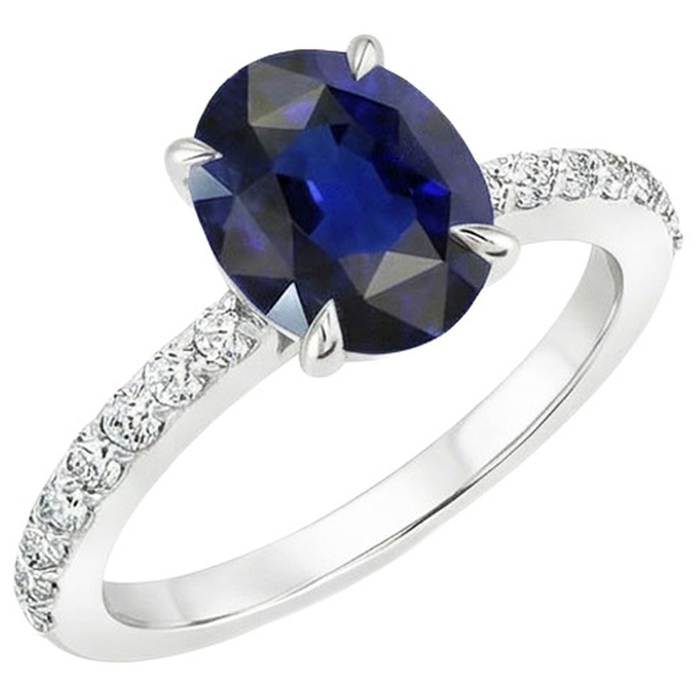 Solitaire With Natural Earth Mined DIAMOND ( NOT LAB GROWN ) Accents Engagement Ring Blue Sapphire 4 Carats