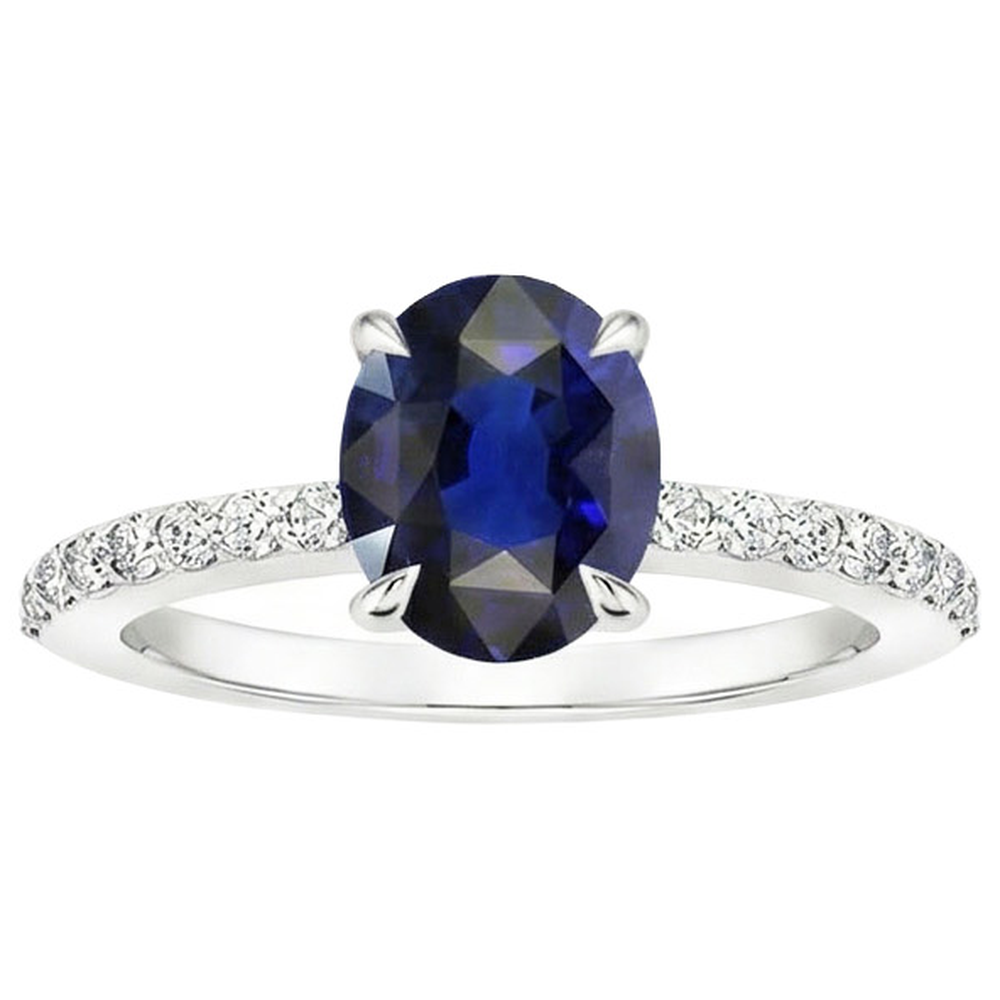 Solitaire With Natural Earth Mined DIAMOND ( NOT LAB GROWN ) Accents Engagement Ring Blue Sapphire 4 Carats