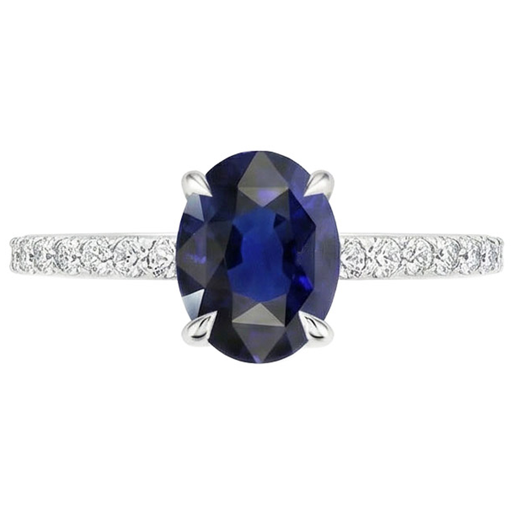 Solitaire With Natural Earth Mined DIAMOND ( NOT LAB GROWN ) Accents Engagement Ring Blue Sapphire 4 Carats