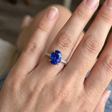 Solitaire With Natural Earth Mined DIAMOND ( NOT LAB GROWN ) Accents Engagement Ring Blue Sapphire 4 Carats