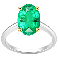Gemstone Ring 14K Two Tone Gold with Emerald – front view