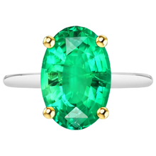 Emerald Oval Cut Gemstone Ring in 14K Two Tone Gold – side view
