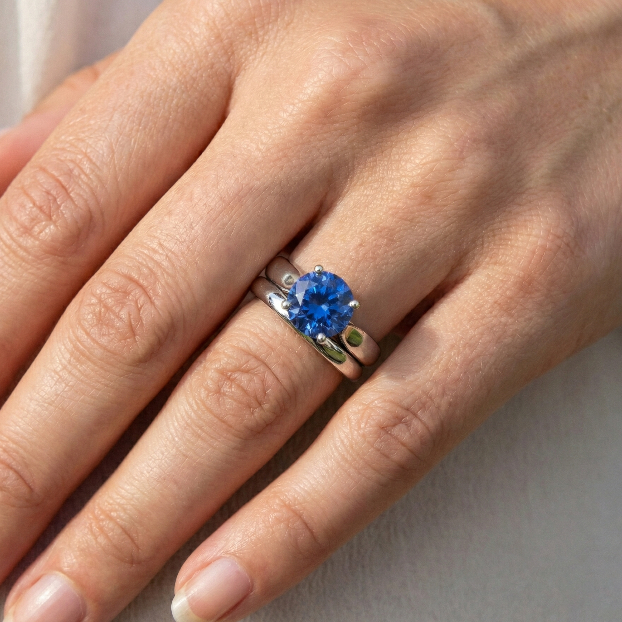 Solitaire 3 Carat Ceylon Sapphire Ring Set 14K New