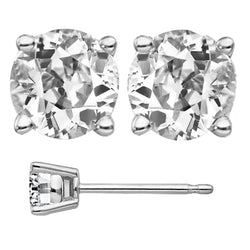 Genuine Antique Cushion Diamond Earrings – 4 ct in 14K White Gold