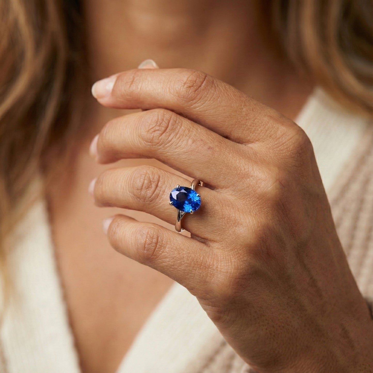 Solitaire Ceylon Sapphire Ring Oval Cut Prong Set 3 Carats