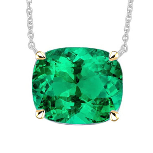 Fine Emerald Precious Stone Pendant 7-ct Two-Tone 14K Gold – main view