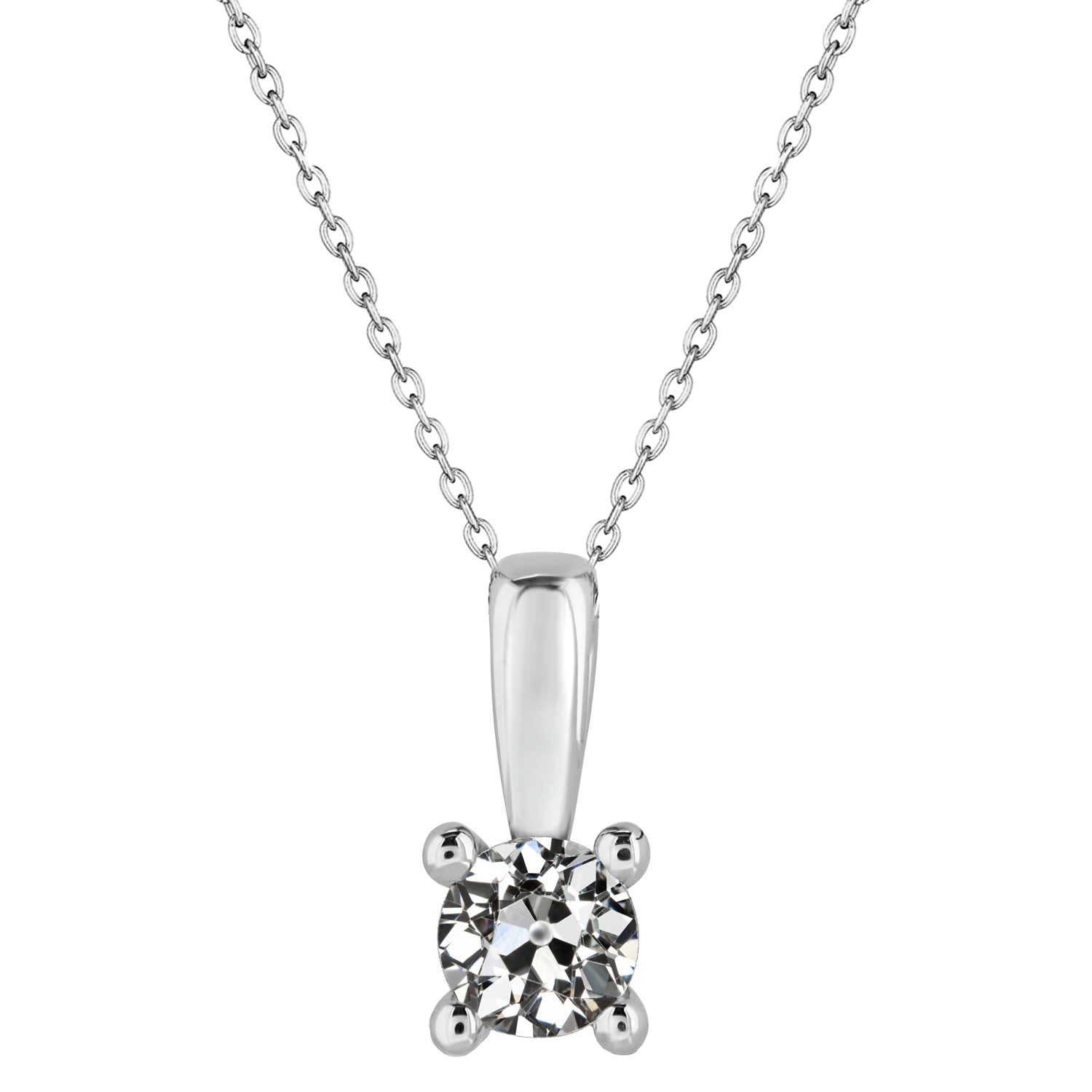 Fine Diamond Antique Cushion Drop Pendant in 14K White Gold – main view