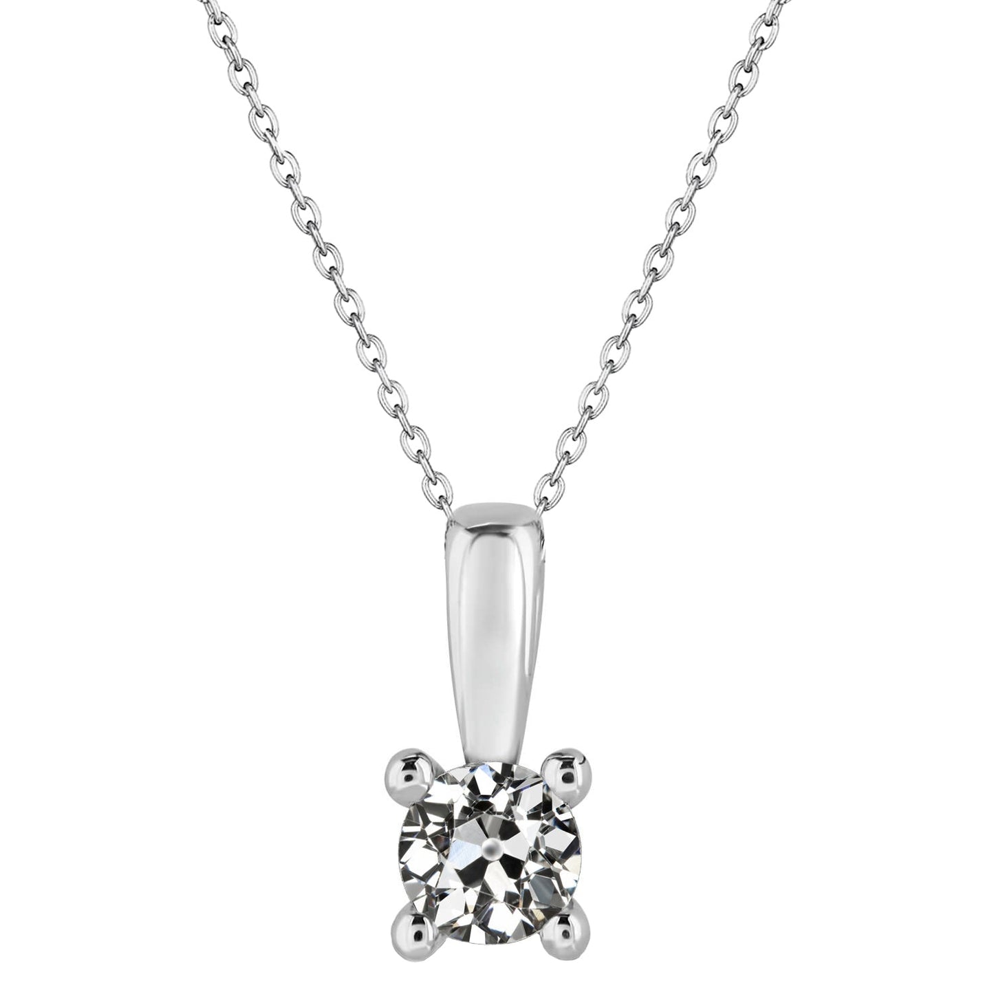 Fine Diamond Antique Cushion Drop Pendant in 14K White Gold – main view